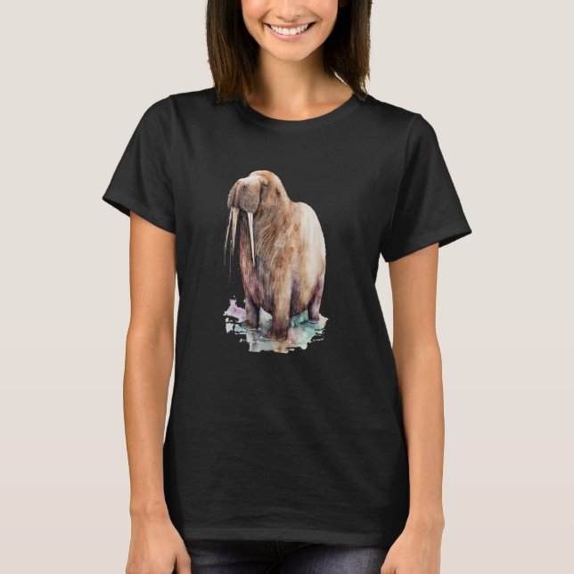 Beautiful Watercolor Walrus Portrait T-Shirt (Front)