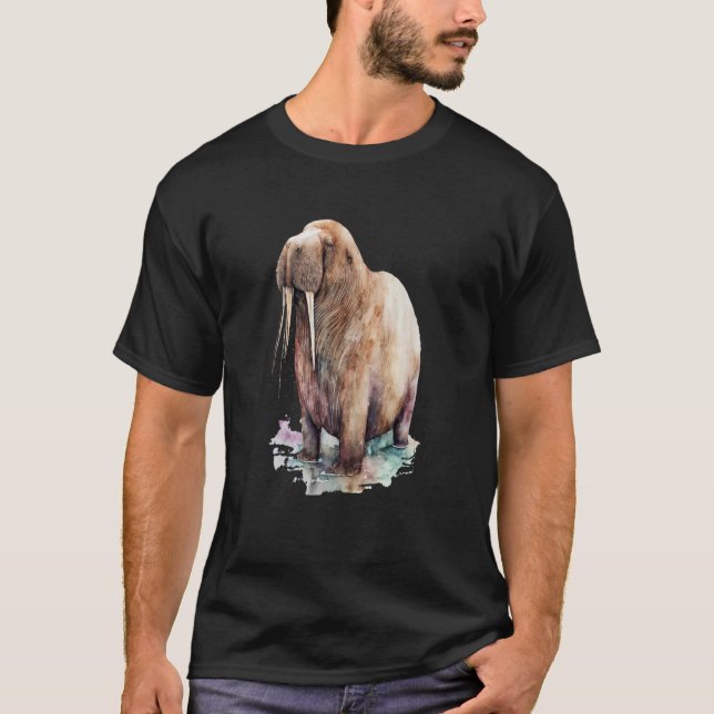 Beautiful Watercolor Walrus Portrait T-Shirt (Front)