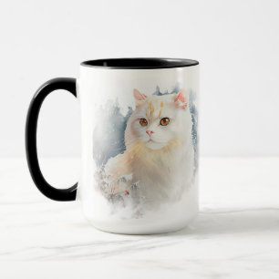 BEAUTIFUL WATERCOLOR WHITE TUXEDO CAT MUG