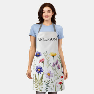 Beautiful Watercolor Wildflower Botanica Apron