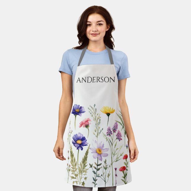 Beautiful Watercolor Wildflower Botanica  Apron (Worn)