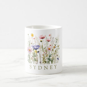 Beautiful Watercolor Wildflower Botanical Garden Coffee Mug