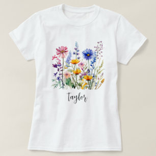 Beautiful Watercolor Wildflower Botanical Garden T-Shirt