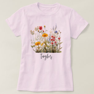 Beautiful Watercolor Wildflower Botanical Garden T-Shirt