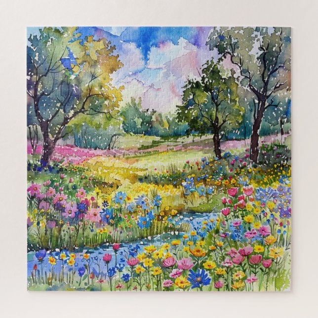 Beautiful Watercolor Wildflower Field Jigsaw Puzzle (Vertical)