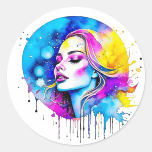 Beautiful Watercolor Woman Abstract Classic Round Sticker