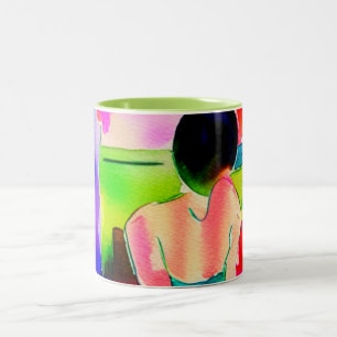 Beautiful Watercolor Woman Two-Tone Coffee Mug
