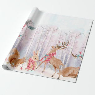 Beautiful Watercolor Woodland/Animals Pattern Wrapping Paper