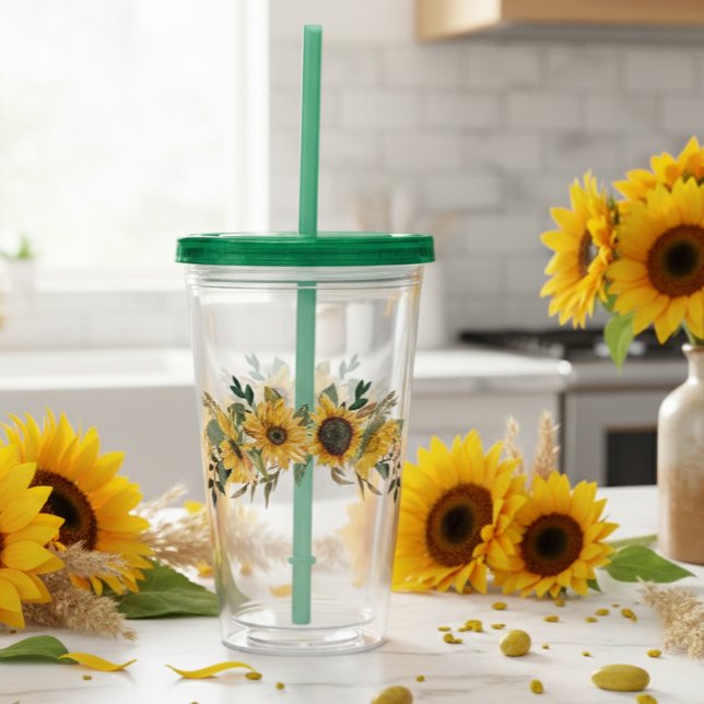 Beautiful Watercolor Yellow Sunflower Floral Acrylic Tumbler (Creator Uploaded)