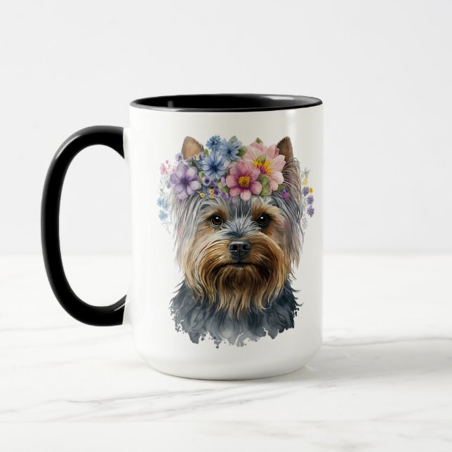 BEAUTIFUL WATERCOLOR YORKSHIRE TERRIER DOG  MUG (Left)