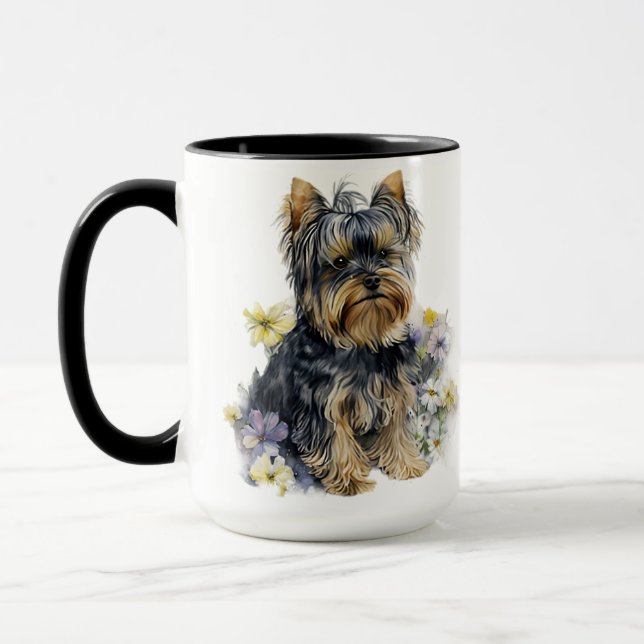 BEAUTIFUL WATERCOLOR YORKSHIRE TERRIER DOG  MUG (Left)