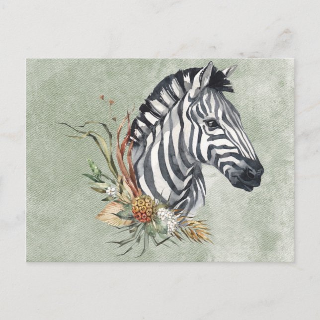 Beautiful Watercolor Zebra Postcard (Front)