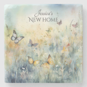 Beautiful Watercolour Butterflies Personalised Stone Coaster