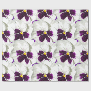 beautiful watercolour collage of white pansies wrapping paper