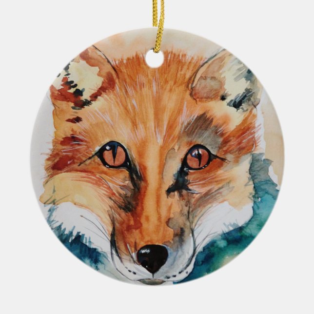 Beautiful Watercolour Fox Ceramic Ornament (Front)