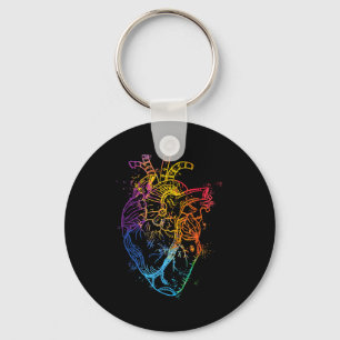 Beautiful Watercolour Rainbow Heart Organ Human Bo Key Ring