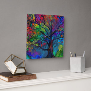 Beautiful Watercolour Tree Square Wall Clock