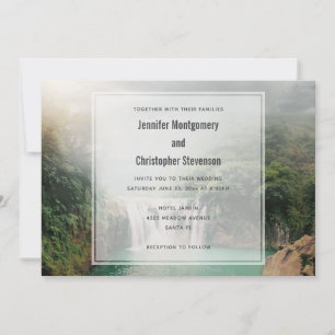 Beautiful Waterfall by a Lush Green Forest Wedding Invitation