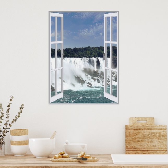 Beautiful Waterfall Faux Window View Poster (Kitchen)