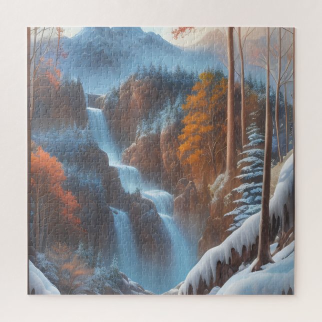 Beautiful Waterfall in a Snowy Forest Jigsaw Puzzle (Vertical)