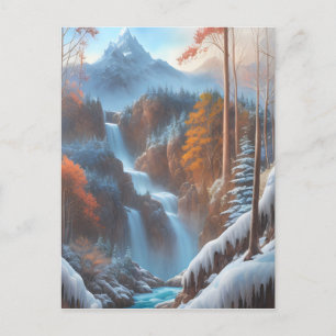 Beautiful Waterfall in a Snowy Forest Postcard