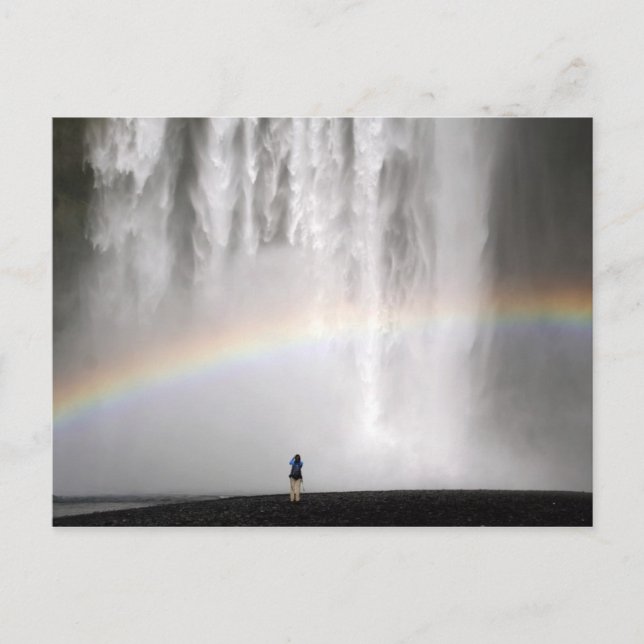 Beautiful waterfall in Iceland with a rainbow Postcard (Front)