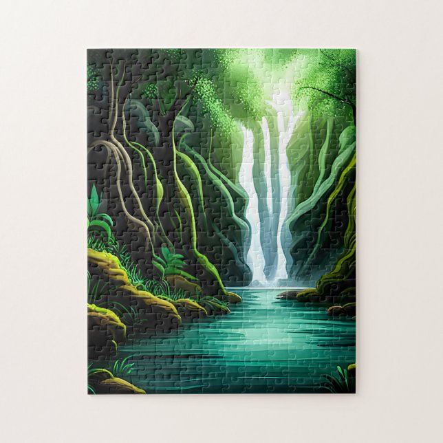 Beautiful waterfall in the Jungle Jigsaw Puzzle (Vertical)