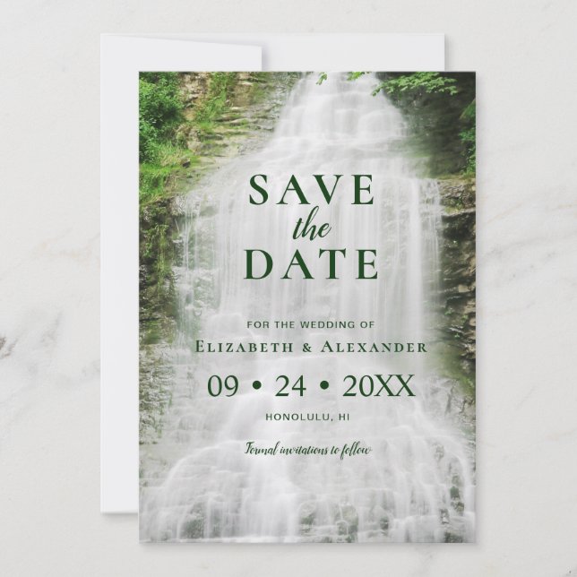 Beautiful Waterfall Nature Wedding Save The Date (Front)