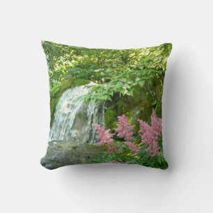 Beautiful Waterfall Scene with Pink Astilbe Cushion