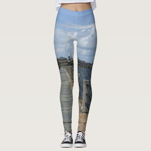 Beautiful Waterfront Walkway Leggings (Front)