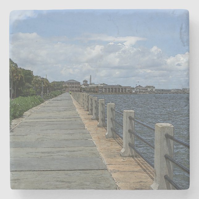 Beautiful Waterfront Walkway Stone Coaster (Front)