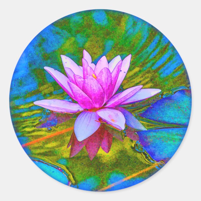 Beautiful Waterlily Lotus Blossom Yoga Classic Round Sticker (Front)