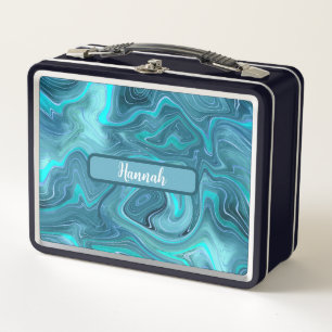 Beautiful Waves of Ocean Blue Strata Metal Lunch Box