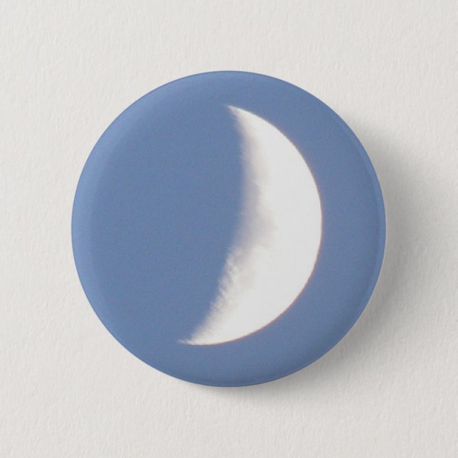 Beautiful Waxing Crescent Moon in Daylight Button (Front)