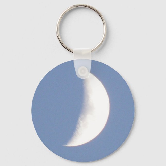 Beautiful Waxing Crescent Moon in Daylight Keychai Key Ring (Front)