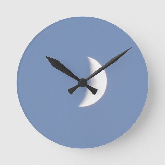 Beautiful Waxing Crescent Moon in Daylight Round Clock (Front)