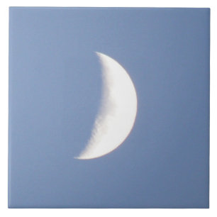 Beautiful Waxing Crescent Moon in Daylight Tile
