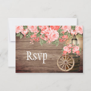 Beautiful Weathered Wood Barrel and Coral   - RSVP Card