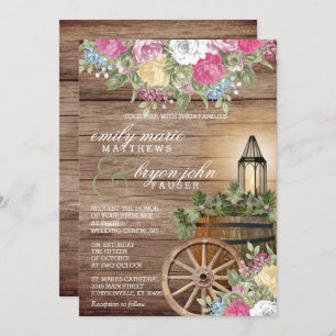 Beautiful Weathered Wood with Colourful Floral Invitation