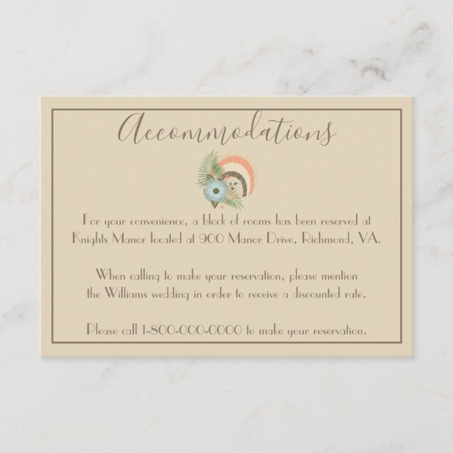 Beautiful Wedding Accommodations Enclosure Card (Front)