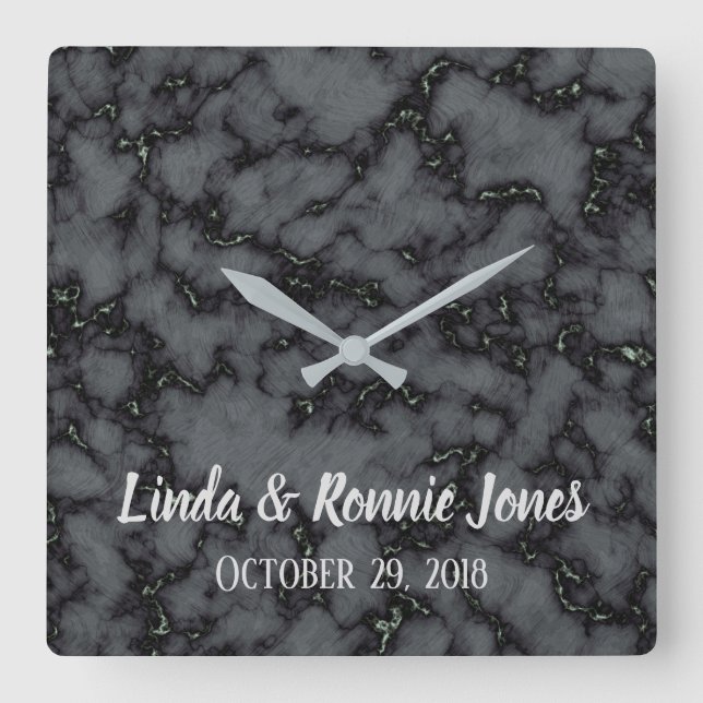 Beautiful Wedding Black Marble Design Square Wall Clock (Front)