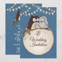 Beautiful Wedding Blue Brown Owl Glitter