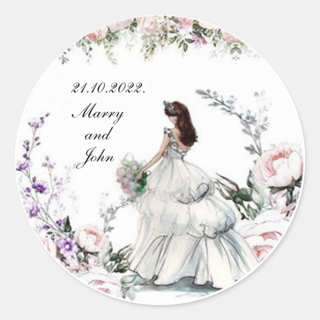 Beautiful Wedding Classic Round Sticker (Front)