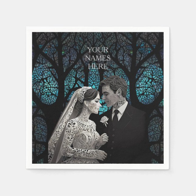 Beautiful wedding couple on a blue Tree of Life Napkin (Front)