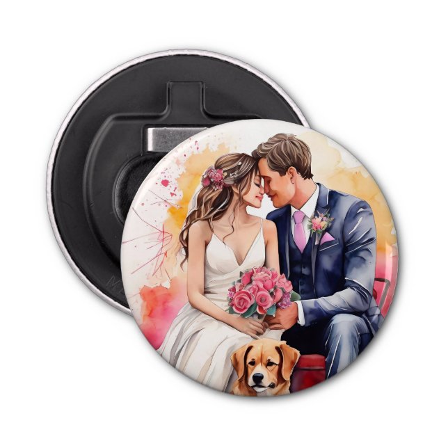 Beautiful Wedding Couple Watercolour Bottle Opener (Front)