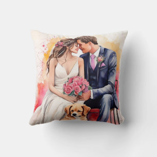 Beautiful Wedding Couple Watercolour Cushion