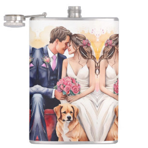 Beautiful Wedding Couple Watercolour Hip Flask