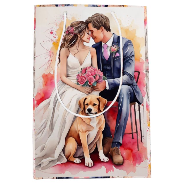 Beautiful Wedding Couple Watercolour Medium Gift Bag (Front)