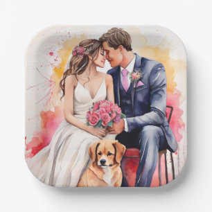 Beautiful Wedding Couple Watercolour Paper Plate