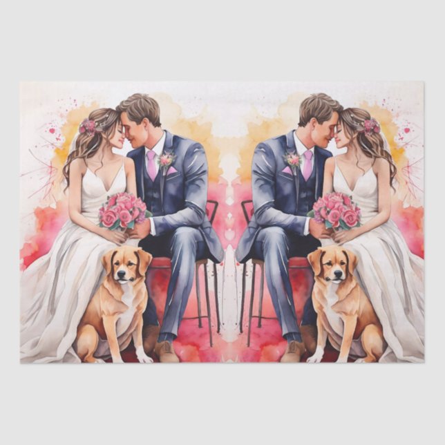 Beautiful Wedding Couple Watercolour Tissue Paper (Front)